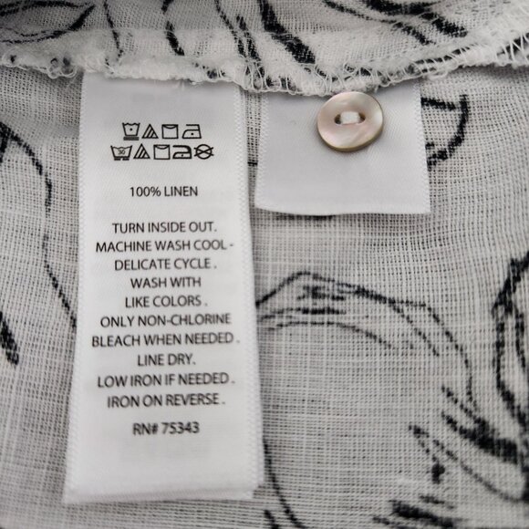 Joie Blouse Women's 1X Linen V Neck Short Sleeve Floral Print Top Black White - Picture 12 of 12